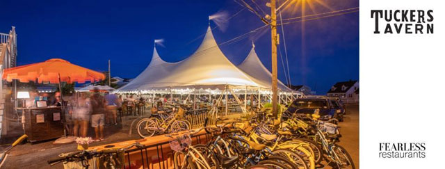 Large white tent used for restaurant