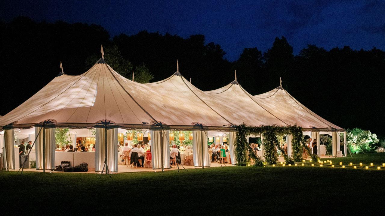 Stunning sailcloth tent at twilight